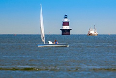 Boats Near Peck's Ledge Light in Connecticut